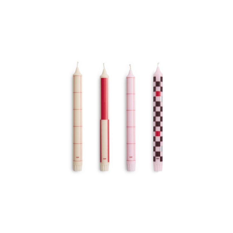 HAY - Pattern Candle H24 - Set of 4 (Red & Bordeaux)