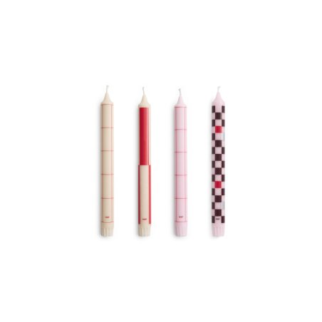 HAY - Pattern Candle H24 - Set of 4 (Red & Bordeaux)