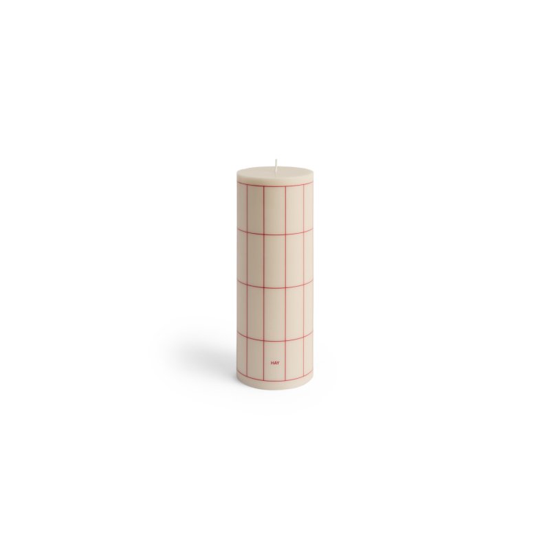 HAY - Column Candle Large H25 (White & Red Grid Check)