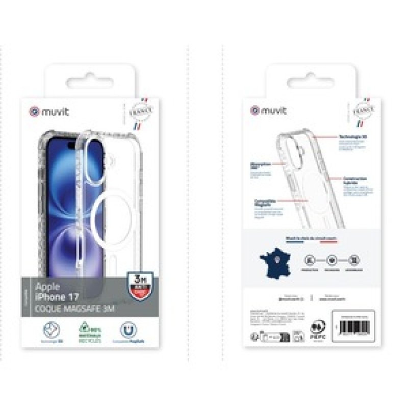 MUVIT FRANCE COQUE MAGSAFE 3M TRANSPARENTE IPHONE 17