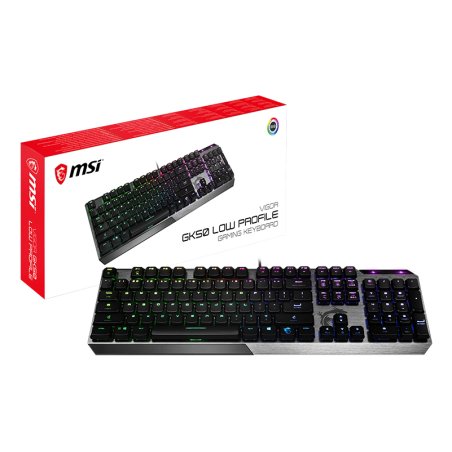 MSI Vigor GK50 Low Profile clavier Gaming USB QWERTY Anglais américain Noir, Métallique