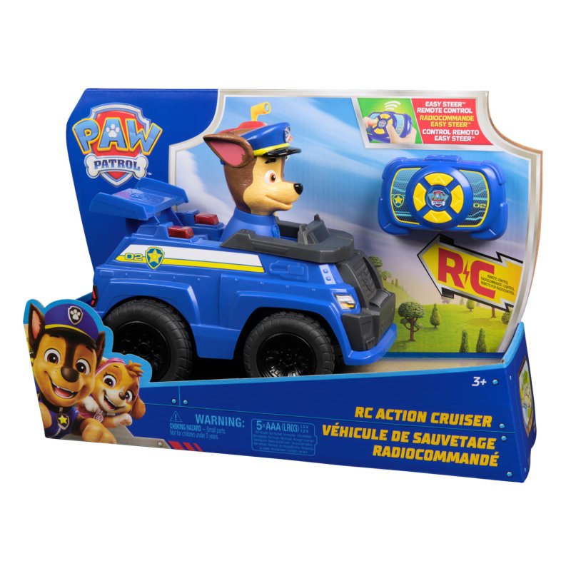 PAW Patrol Chase RC Action Cruiser, Remote Control Car with LED Lights & Easy-Steer Controller, Pretend Play Kids Toys