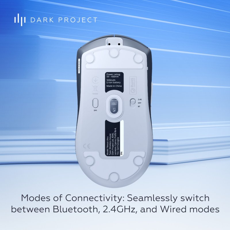 Dark Project DPP_NexusUltra_BW souris Gaming Ambidextre RF Wireless Bluetooth USB Type-C Optique 30000 DPI