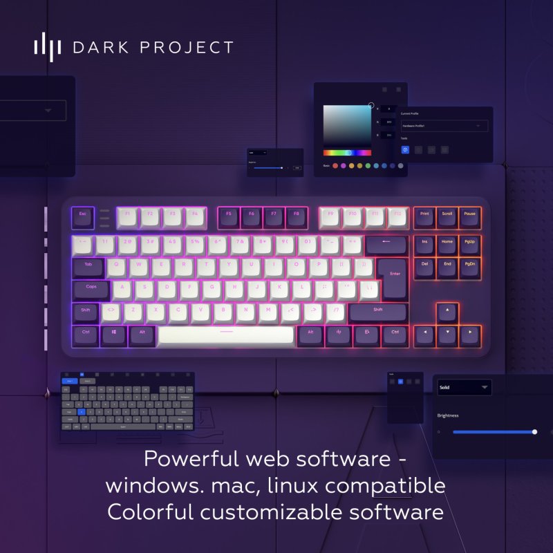Dark Project ALU87A VIOLET Wired Mechanical Gaming Keyboard, QWERTZ and QWERTY, ISO Multilingual