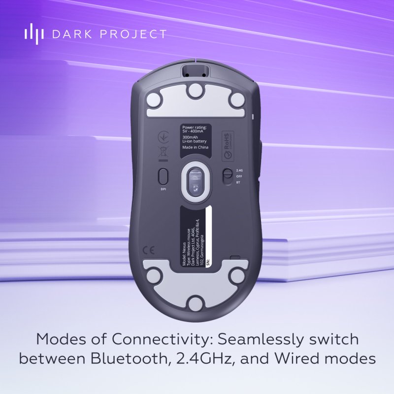 Dark Project DPP_Novus_BG souris Gaming Ambidextre RF Wireless USB Type-C Optique 26000 DPI