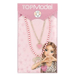 TOPModel - Double Layer Necklace LEOHEART - Gold, Pink, White, Red - 46.5 cm 5 cm