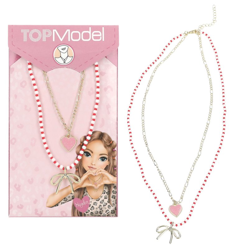 TOPModel - Double Layer Necklace LEOHEART - Gold, Pink, White, Red - 46.5 cm 5 cm