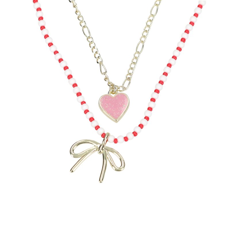 TOPModel - Double Layer Necklace LEOHEART - Gold, Pink, White, Red - 46.5 cm 5 cm