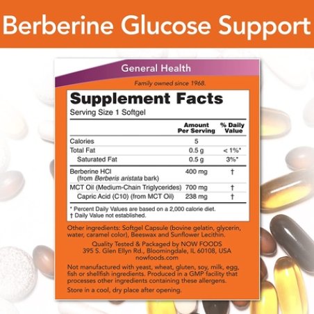 NOW Berberine Glucose Support with MCT Oil 90 Softgels
