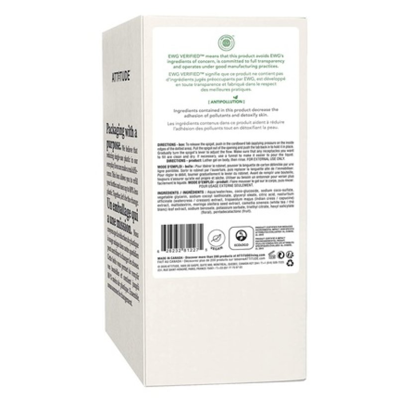 ATTITUDE Body Wash EWG Verified Plant and Mineral-based Ingredients Vegan and Cruelty-free White Tea Leaves 67.6 Fl Oz
