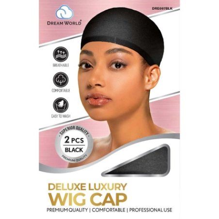Dream Deluxe Wig Cap Black 0097blk Superior Quality - Pack of 2