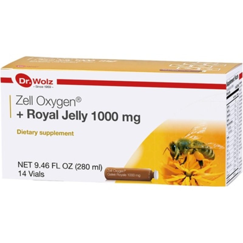 Zell Oxygen Royal Jelly 1000mg Supplement 14 Vials Pure Bee Gold Vitamin B Biotin Energy Metabolism Booster Help
