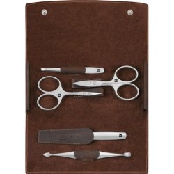 ZWILLING Manicure and Pedicure Set Travel Case for Hands and Feet Nail Care Genuine Leather 5 Pieces Premium Brown