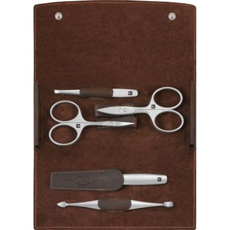 ZWILLING Manicure and Pedicure Set Travel Case for Hands and Feet Nail Care Genuine Leather 5 Pieces Premium Brown