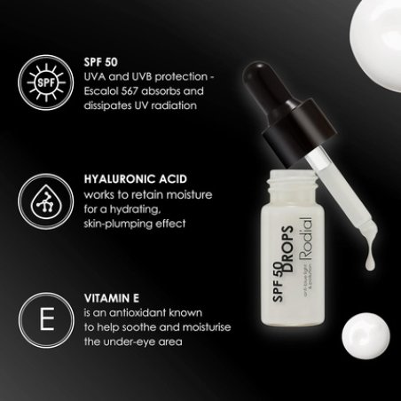 Rodial SPF 50 Drops 10ml Serum with Hyaluronic Acid and Vitamin E UVA and UVB Face Protection Skin Moisturiser