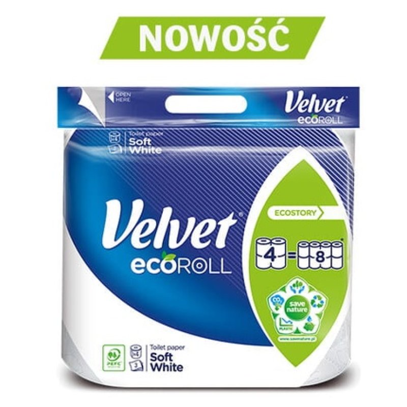 Kimberly-Clark Velvet Toilet Paper Eco Roll 4 Rolls 48 White 3 Layers 9