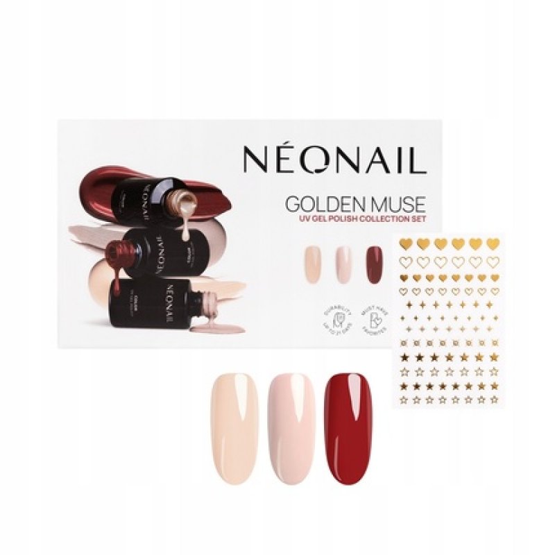 Neonail Golden Muse Blushing Red Hybrid Nail Polish Set With Sunset Nude Blush Flush And Metallic Gold Nail Stickers