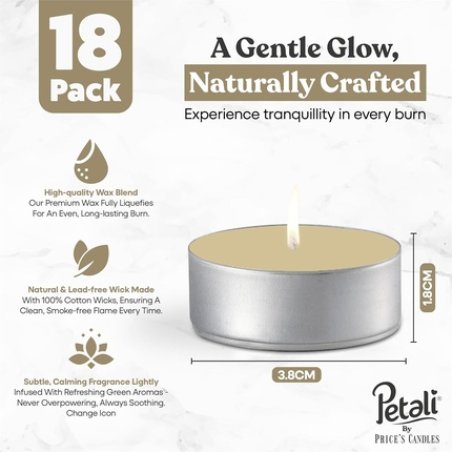 Price's Candles Petali Range Vanilla Scented Tea Lights - Pack of 18