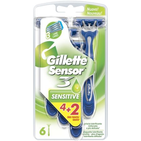 Gillette Sensor3 Sensitive Disposable Razor Comfortgel Lubrastrip - Pack of 6