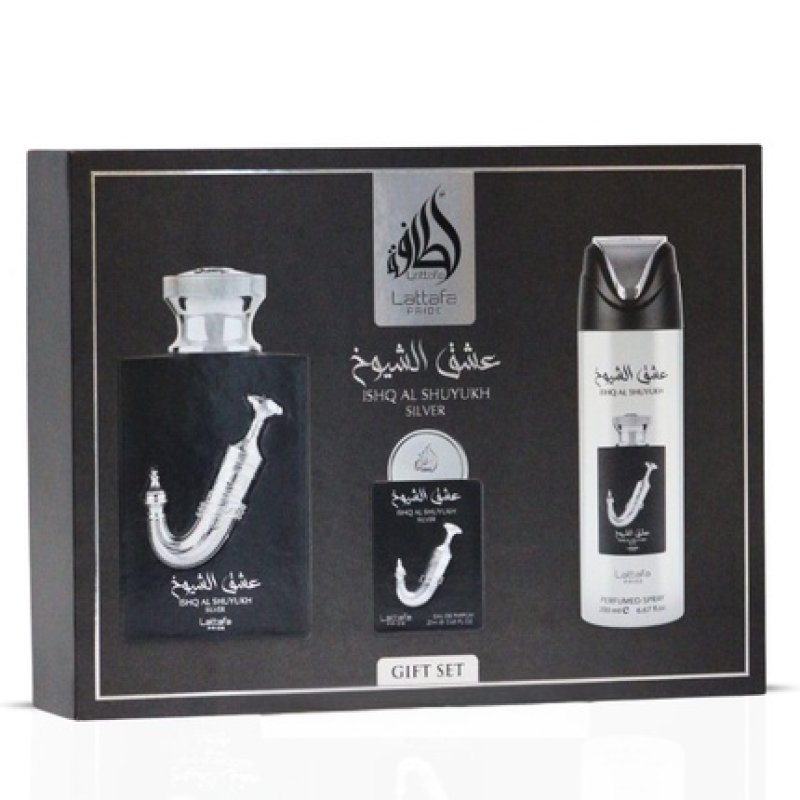 Lattafa Pride Ishq Al Shuyukh Silver Luxury Perfume Gift Set for Men