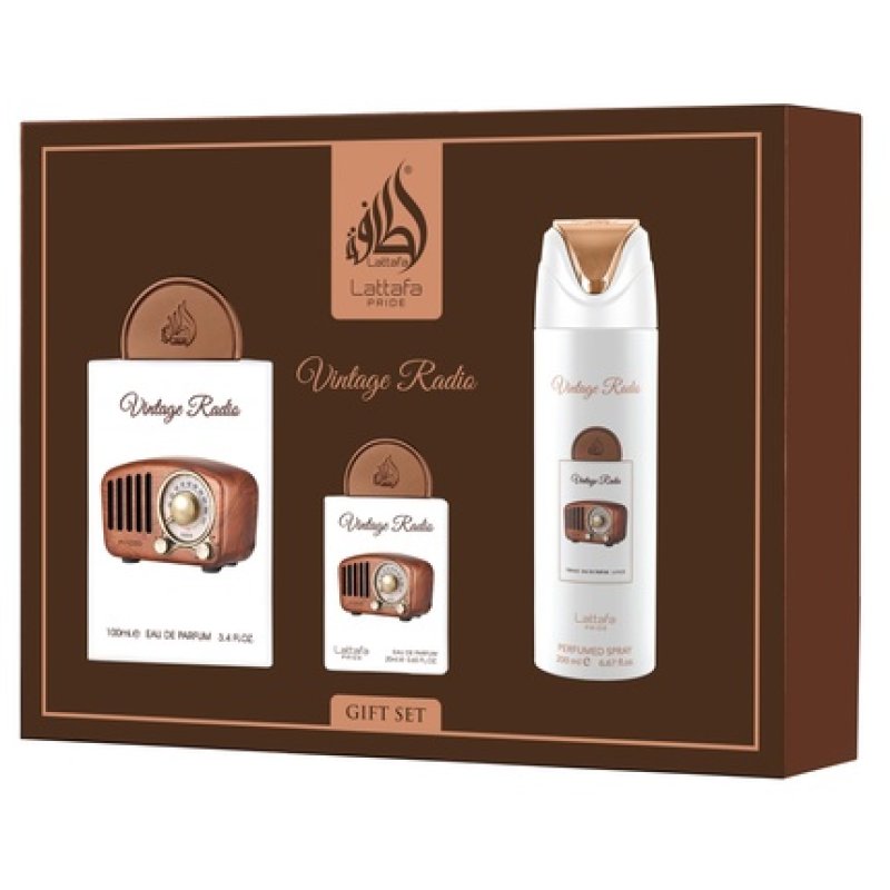Lattafa Pride Vintage Radio Gift Set 100 Ml Eau De Parfum 20 Ml Eau De Parfum 200 Ml Deodorant