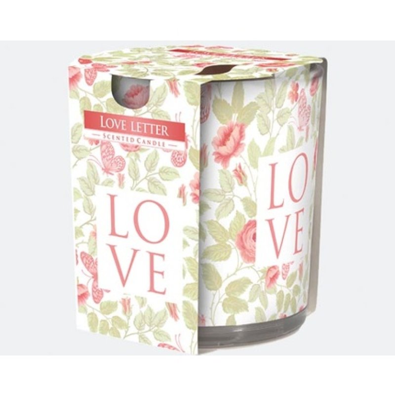 Bispol Scented Candle Motif Glass 'Love' 100g Wax 7x8cm Burn Time 22h
