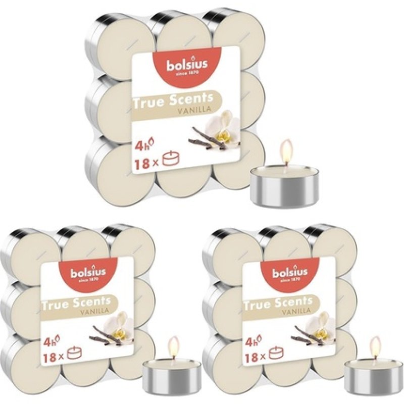 Bolsius True Scents Vanilla Tea Lights 18 Pack - Burn Time 4 Hours