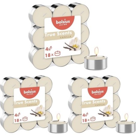 Bolsius True Scents Vanilla Tea Lights 18 Pack - Burn Time 4 Hours