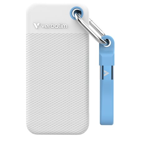VERBATIM POCKET SSD USB 3.2 GEN 2 2TB WHITE/LIGHT BLUE INCL. TWO RUBBER SLEEVES