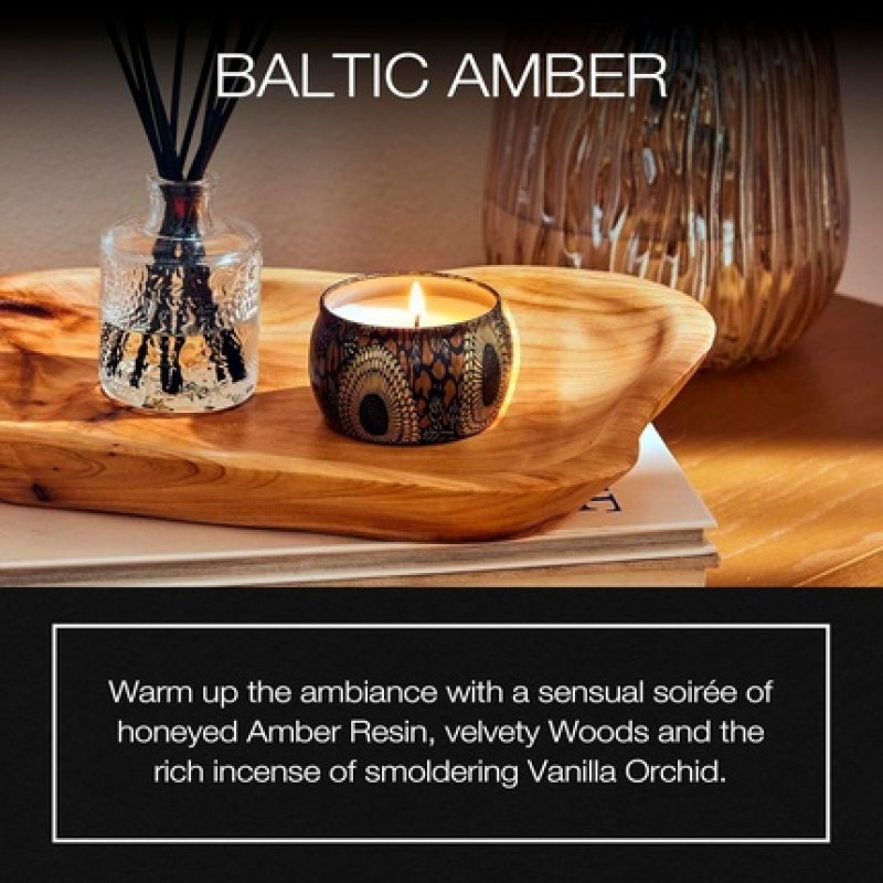 Voluspa Baltic Amber Candle Mini Tin 4 Oz 25 Hour Burn Time Coconut Wax
