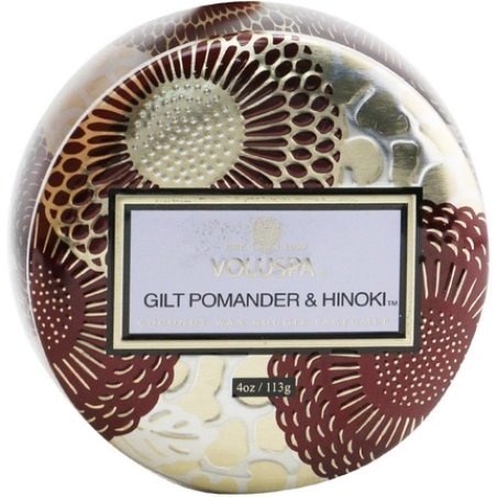 Voluspa Gilt Pomander & Hinoki Candle Mini Tin 4 Oz 25 Hour Burn Time