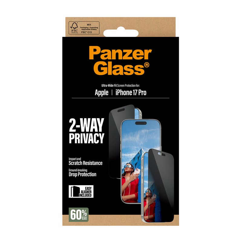 PanzerGlass 2-Way Privacy Screen Protector iPhone 17 Pro | Ultra-Wide Fit w. EasyAligner