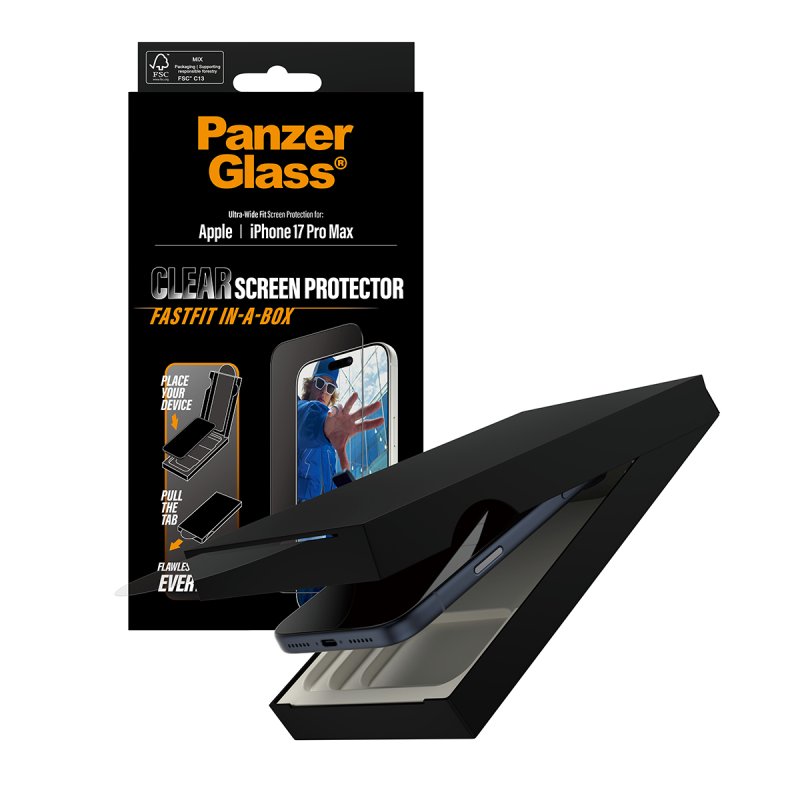 PanzerGlass Screen Protector iPhone 17 Pro Max | Ultra-Wide Fit w. FASTFIT IN-A-BOX Protection d'écran transparent