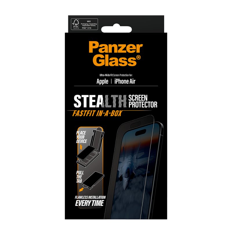 PanzerGlass Stealth Screen Protector w. Black Frame iPhone 17 Air | Ultra-Wide Fit w. Fastfit in-a-box