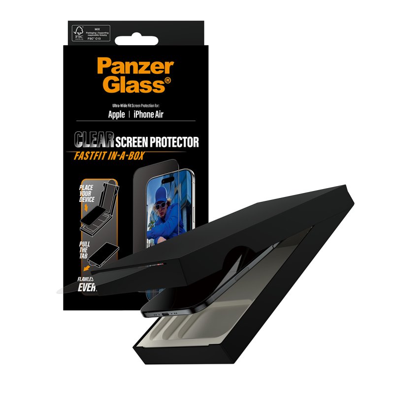 PanzerGlass Screen Protector w. Black Frame iPhone Air | Ultra-Wide Fit w. FASTFIT IN-A-BOX