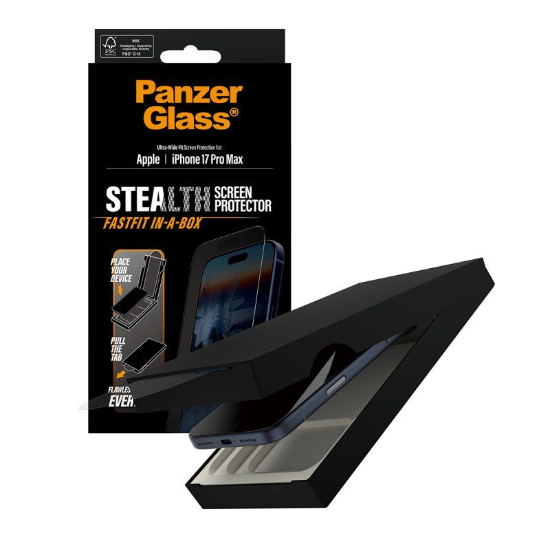 PanzerGlass Stealth Screen Protector iPhone 17 Pro Max | Ultra-Wide Fit w. FASTFIT IN-A-BOX