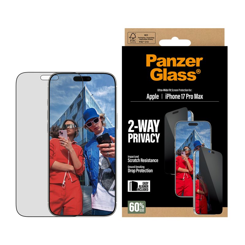 PanzerGlass 2-Way Privacy Screen Protector iPhone 17 Pro Max | Ultra-Wide Fit w. EasyAligner