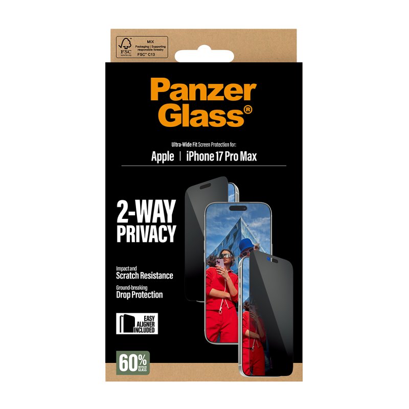 PanzerGlass 2-Way Privacy Screen Protector iPhone 17 Pro Max | Ultra-Wide Fit w. EasyAligner