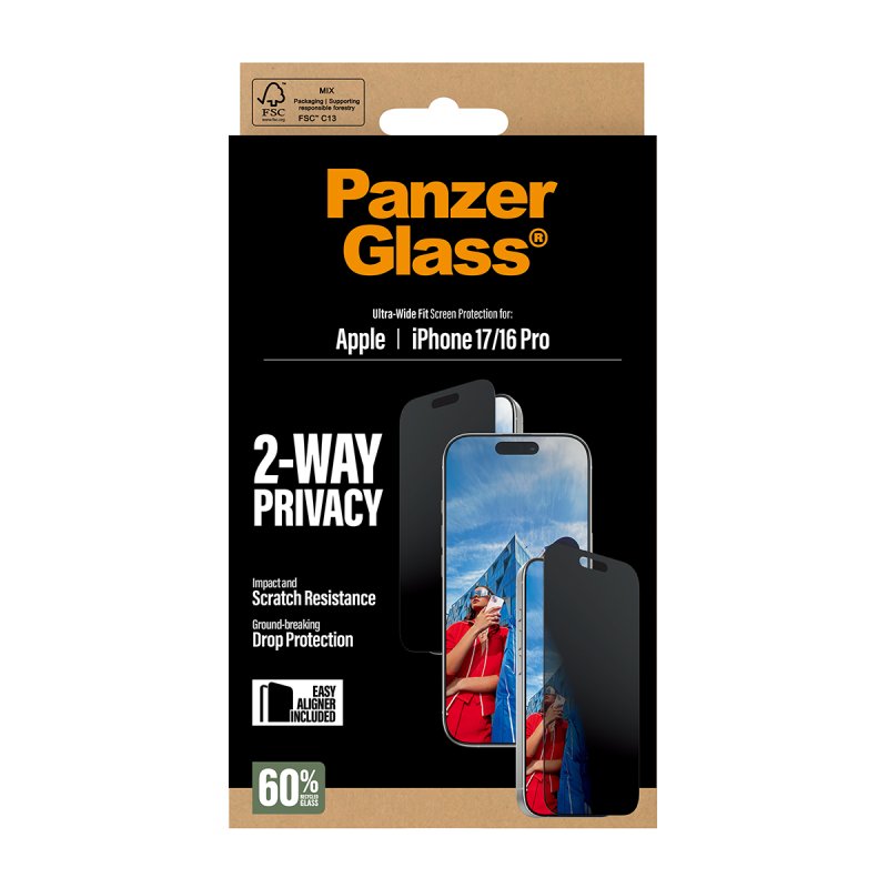 PanzerGlass 2-Way Privacy Screen Protector iPhone 17 | iPhone 16 Pro | Ultra-Wide Fit w. EasyAligner