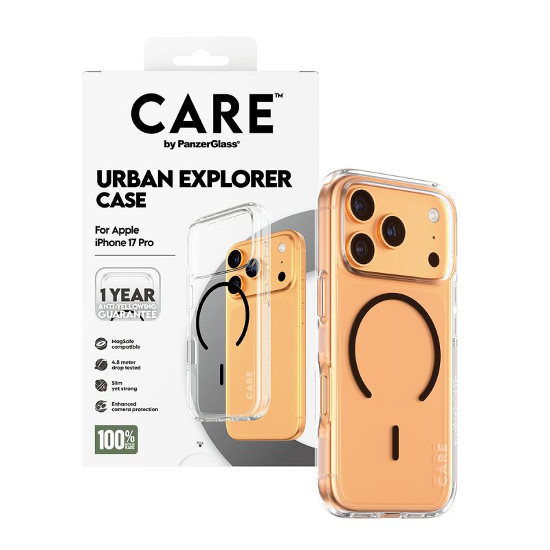 PanzerGlass CARE by Flagship Case Transparent Urban Explorer w. Black MagSafe iPhone 17 Pro coque de protection pour