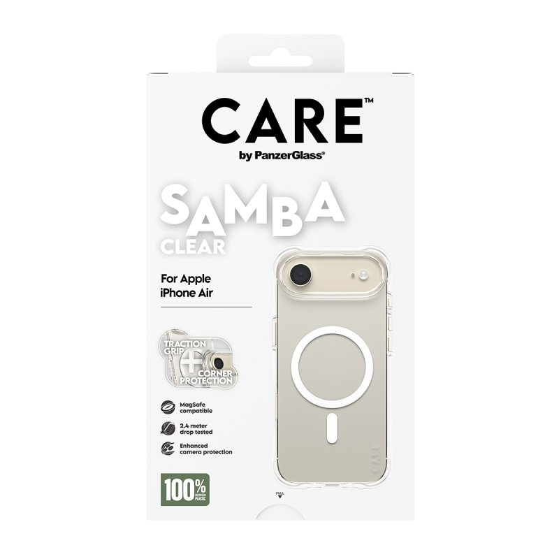 PanzerGlass CARE by Fashionable Case Samba Transparent w. White MagSafe iPhone Air coque de protection pour