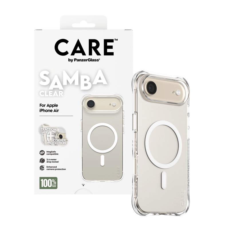 PanzerGlass CARE by Fashionable Case Samba Transparent w. White MagSafe iPhone Air coque de protection pour