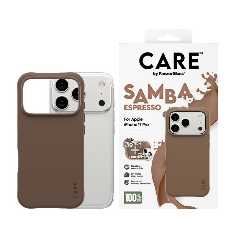 PanzerGlass CARE by Fashionable Case Samba Espresso w. MagSafe iPhone 17 Pro coque de protection pour téléphones