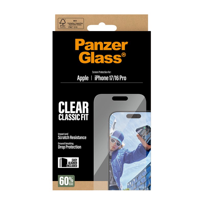 PanzerGlass Screen Protector iPhone 17 | iPhone 16 Pro | Classic Fit w. EasyAligner Protection d'écran transparent