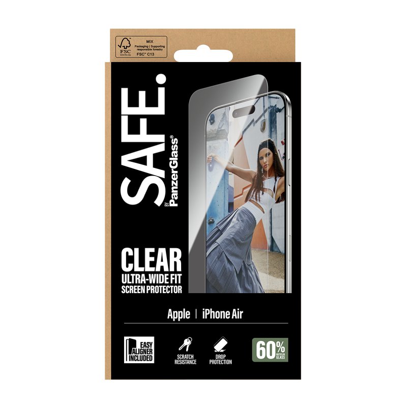 PanzerGlass SAFE. by Screen Protector iPhone Air | Ultra-Wide Fit w. EasyAligner Protection d'écran transparent Apple