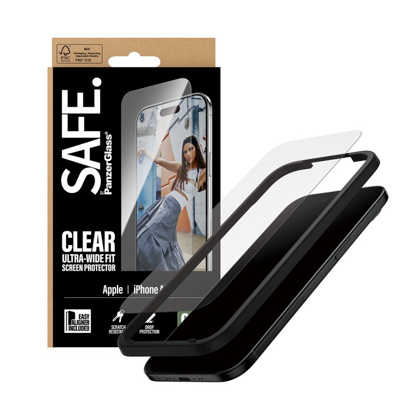 PanzerGlass SAFE. by Screen Protector iPhone Air | Ultra-Wide Fit w. EasyAligner Protection d'écran transparent Apple
