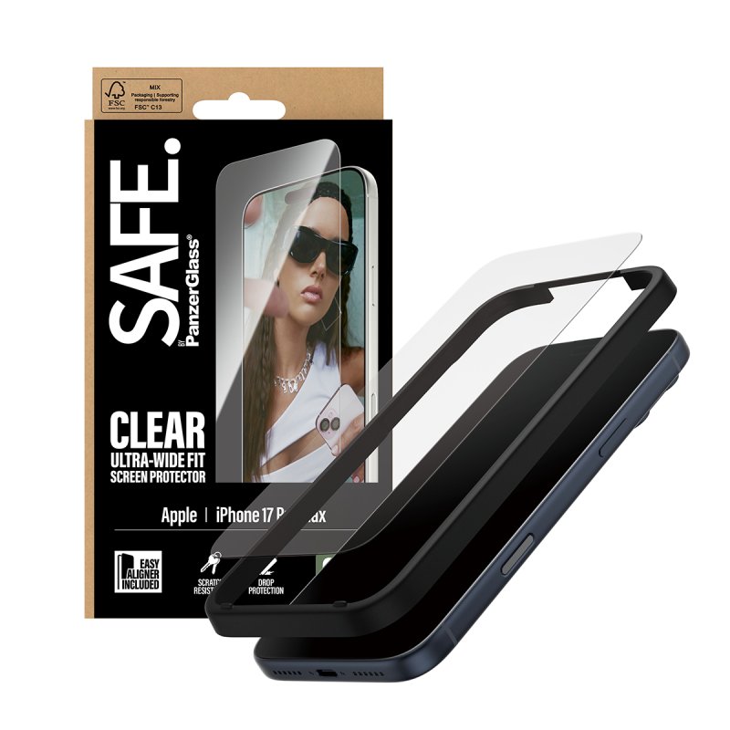 PanzerGlass SAFE. by Screen Protector iPhone 17 Pro Max | Ultra-Wide Fit w. EasyAligner Protection d'écran