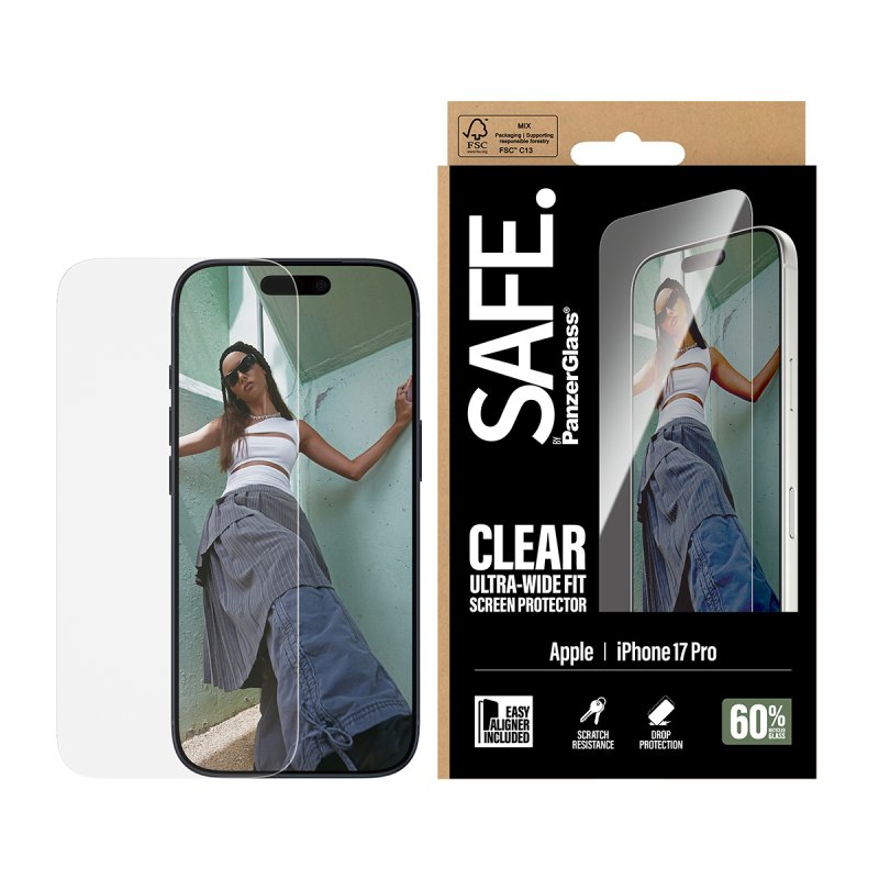 PanzerGlass SAFE. by Screen Protector iPhone 17 Pro | Ultra-Wide Fit w. EasyAligner