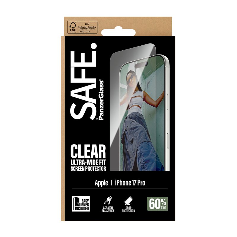 PanzerGlass SAFE. by Screen Protector iPhone 17 Pro | Ultra-Wide Fit w. EasyAligner Protection d'écran transparent