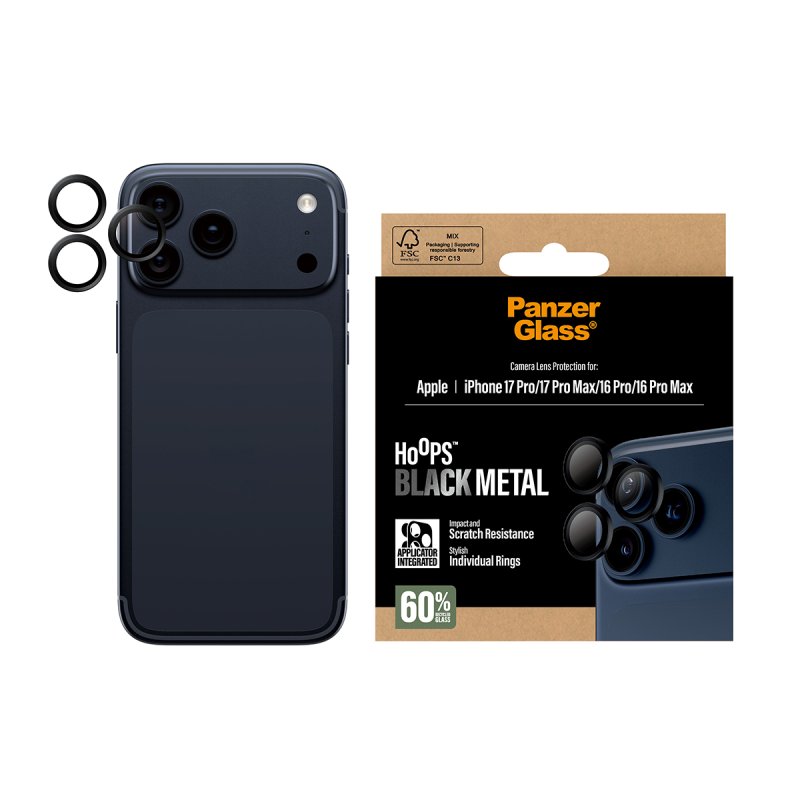 PanzerGlass Hoops Black Camera Lens Protector iPhone 17 Pro | iPhone 17 Pro Max | iPhone 16 Pro | 16 Pro Max